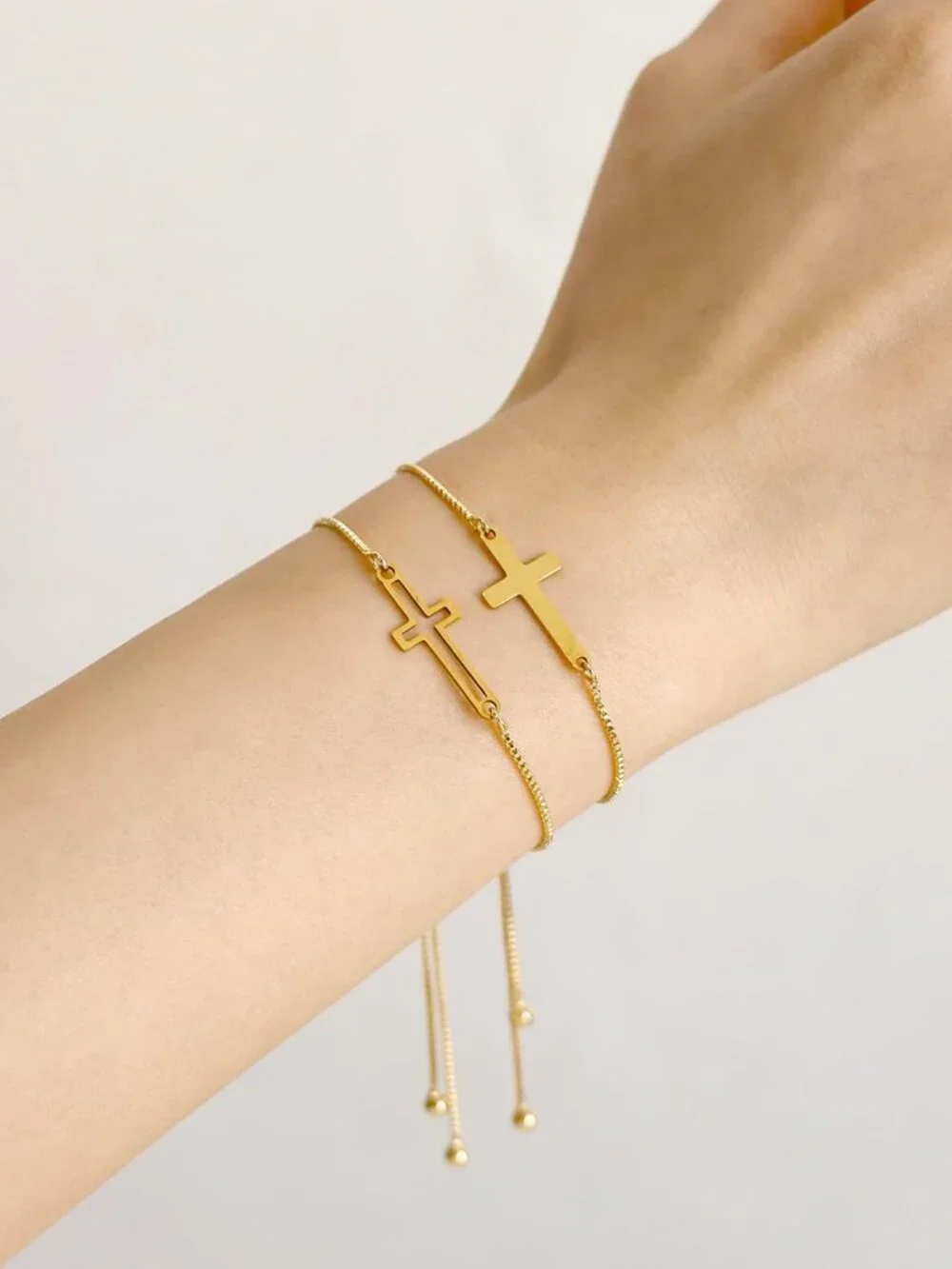 18K Gold BFF Friendship Bracelet Matching Butterfly Cross Charms Bracelet Set fo